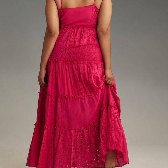 Anthropologie 1X Bhanuni by Jyoti Patchwork Lace Tiered Plus Tank Maxi Dress - Picture 3 of 10